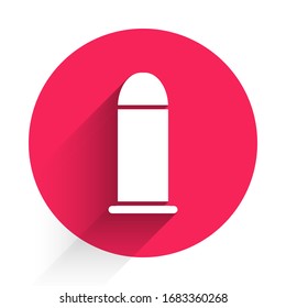 White Bullet icon isolated with long shadow. Red circle button. Vector Illustration