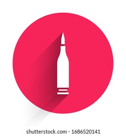 White Bullet icon isolated with long shadow. Red circle button. Vector Illustration