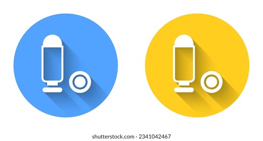 White Bullet icon isolated with long shadow background. Circle button. Vector