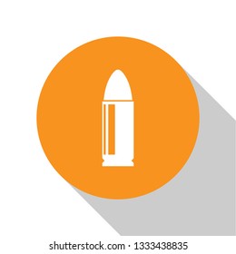 White Bullet icon isolated on white background. Orange circle button. Flat design. Vector Illustration