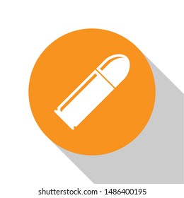 White Bullet icon isolated on white background. Orange circle button. Vector Illustration