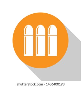 White Bullet icon isolated on white background. Orange circle button. Vector Illustration