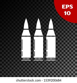 White Bullet icon isolated on transparent dark background.  Vector Illustration