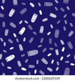Icono de la bala blanca aislado con un patrón sin fisuras en el fondo azul.  Vector