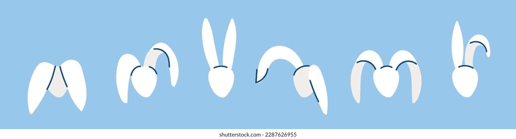 White bunnies set. Rabbit animal heads. Faceless. Happy Easter. Vector illustration, flat design