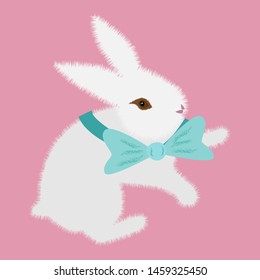 White bunny bow neck, great design for any purposes. Isolated vector design. Silhouette symbol. Happy easter. Isolated illustration white background. Elegant decoration. Nature design.