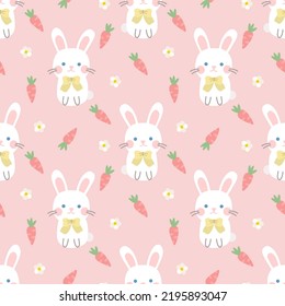 White Bunny and Carrot Seamless Pattern.