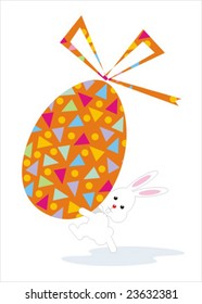 White bunny carrying a big easter egg. No gradient fills. Very easy to customize.