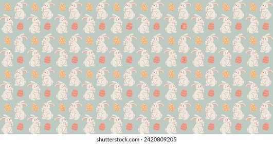 white bunny with Easter eggs pattern. Easter bunny and eggs repeating pattern