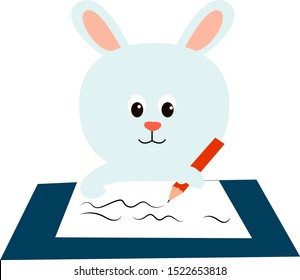 White bunny illustration, vector on white background.