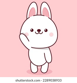 White bunny kawaii on pink background