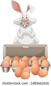 White bunny with many eggs illustration