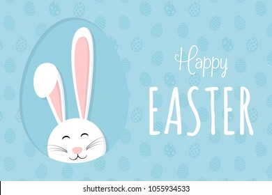 White bunny on eggs texture with wishes - concept of an Easter banner. Vector.