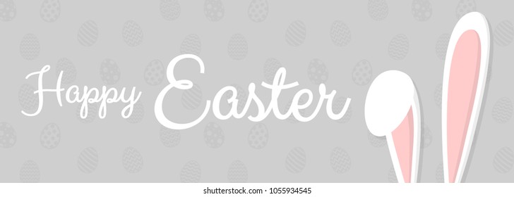 White bunny on eggs texture with wishes - concept of an Easter banner. Vector.