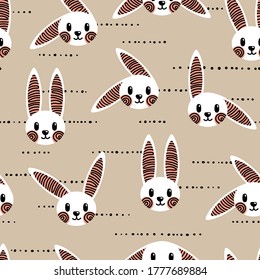 White bunny pattern on beige background. Great for wallpaper, web background, wrapping paper, fabric, packaging, greeting cards, invitations and more.