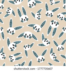 White bunny pattern on beige background. Great for wallpaper, web background, wrapping paper, fabric, packaging, greeting cards, invitations and more.