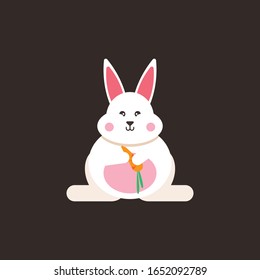 White bunny rabbit with carrot. Cute cartoon funny character. Farm animal. Isolated on background. Flat design. Vector illustration