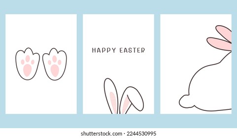 White bunny rabbit cartoon, foot and ears on white backgrounds vector illustration. 