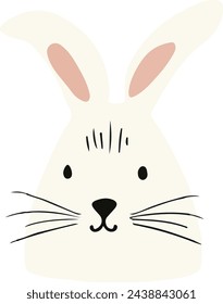 White bunny rabbit face in a hand drawn cartoon style on transparent background - easter bunny rabbit cute easter rabbit design