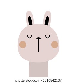 White bunny rabbit hare. Funny face. Cute kawaii funny animal. Happy Easter. Cartoon funny character. Kids print for poster, t-shirt cloth. Love. Childish style. Flat design. White background. Vector