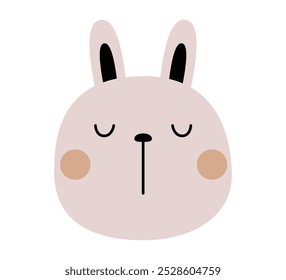 Weißer Hase Kaninchen Hase rundes Gesicht. Nettes Kawaii lustiges Tier. Frohe Ostern. Cartoon lustige Babyfigur. Kinderdruck für Poster, Hemdtuch. Liebe. Kinderstil. Flaches Design Weißer Hintergrund Vektor