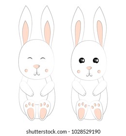 White Bunny Set Vector Illustration