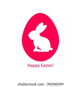 White bunny silhouette and Happy Easter sign. Vector illustration icon.