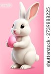 White bunny. Vector icon in 3D  style. Spring illustration.