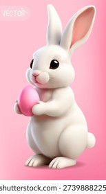 White bunny. Vector icon in 3D  style. Spring illustration.