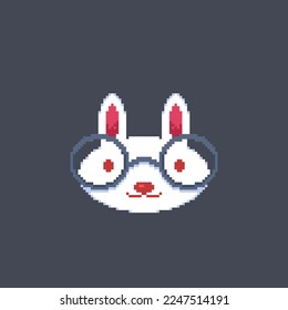 white bunny wearing glasses in pixel art style