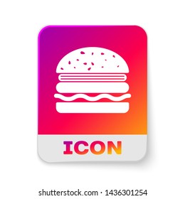 White Burger icon isolated on white background. Hamburger icon. Cheeseburger sandwich sign. Rectangle color button. Vector Illustration