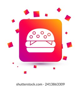White Burger icon isolated on white background. Hamburger icon. Cheeseburger sandwich sign. Fast food menu. Square color button. Vector Illustration