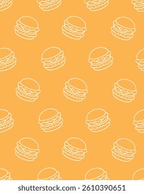 white burger outline seamless pattren on light orange background