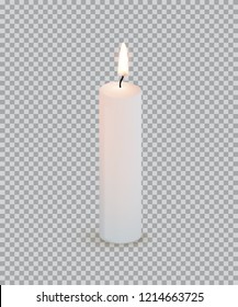 White burning candle isolated on transparent background. Vector design element