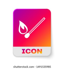 White Burning match with fire icon isolated on white background. Match with fire. Matches sign. Rectangle color button. Vector Illustration