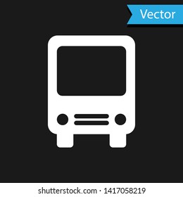 White Bus icon isolated on black background. Transportation concept. Bus tour transport sign. Tourism or public vehicle symbol.  Vector Illustration