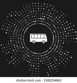 White Bus icon isolated on grey background. Transportation concept. Bus tour transport sign. Tourism or public vehicle symbol. Abstract circle random dots. Vector Illustration