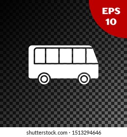 White Bus icon isolated on transparent dark background. Transportation concept. Bus tour transport sign. Tourism or public vehicle symbol.  Vector Illustration