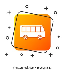 White Bus icon isolated on white background. Transportation concept. Bus tour transport sign. Tourism or public vehicle symbol. Orange square button. Vector Illustration