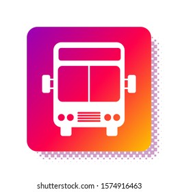 White Bus icon isolated on white background. Transportation concept. Bus tour transport sign. Tourism or public vehicle symbol. Square color button. Vector Illustration
