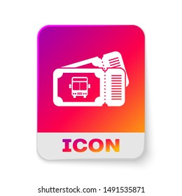 White Bus ticket icon isolated on white background. Public transport ticket. Rectangle color button. Vector Illustration