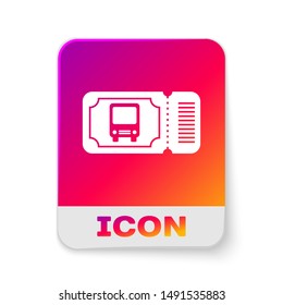 White Bus ticket icon isolated on white background. Public transport ticket. Rectangle color button. Vector Illustration