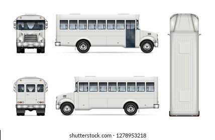 White bus vector mockup for vehicle branding, advertising, corporate identity. Isolated template of realistic autobus on white background. All elements in the groups on separate layers