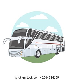 White bus vehicle. Vector illustration in line art drawing style