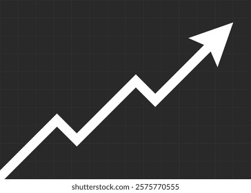 white business arrow graph rising up consistently with black background and grid represents business growth and trading profits