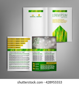 White business brochure design template with green and yellow arrow elements. Vector flyer layout, cover, poster design. 