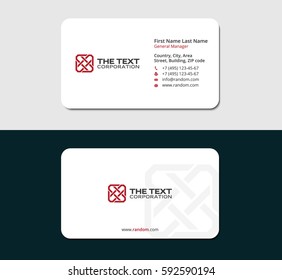 white business card with intertwining square logo, red color