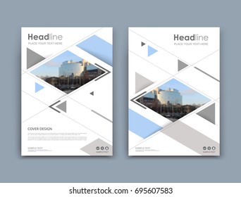 White business card style. A4 brochure cover design. Info banner board. Book, diary title sheet model set. Modern vector front page art. Urban city house texture. Grey figure frame icon. Ad flyer font