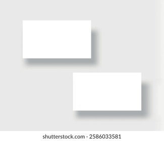 White business cards with soft shadows, mockup template, blank name cards on light background, 3d realistic design.