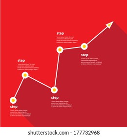 white Business graph and chart on red background. vector illustration